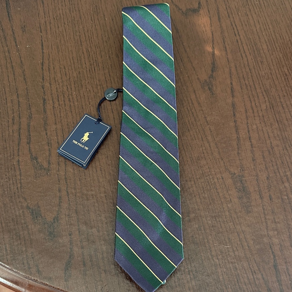 Polo by Ralph Lauren Navy and Green Diagonal Striped Tie